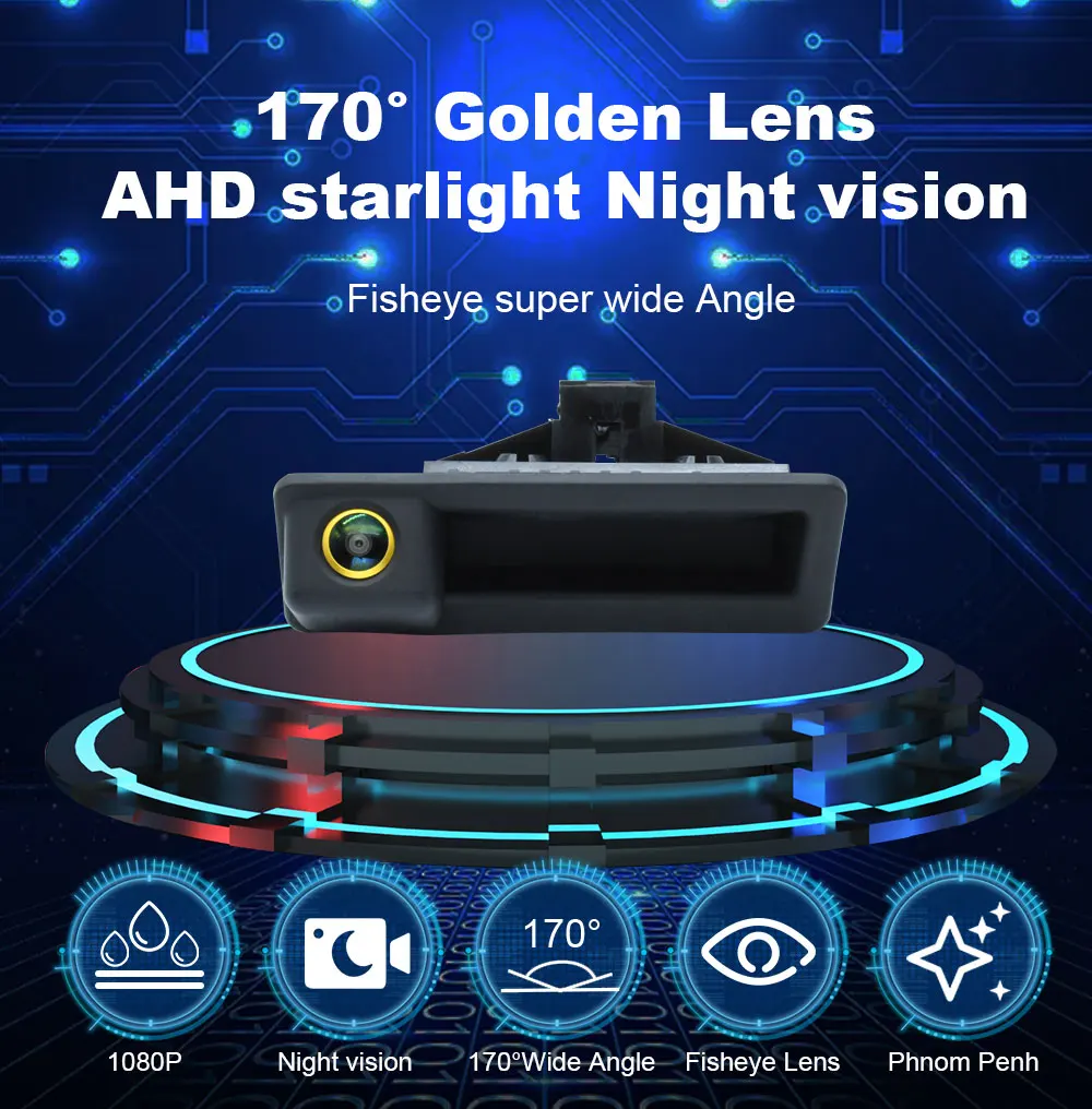 170° AHD 1080P Golden Trunk Handle Vehicle Rear View Car Camera For BMW 3 Series 5 Series X5 X6 E39 E60 E70 E82  Android Monitor