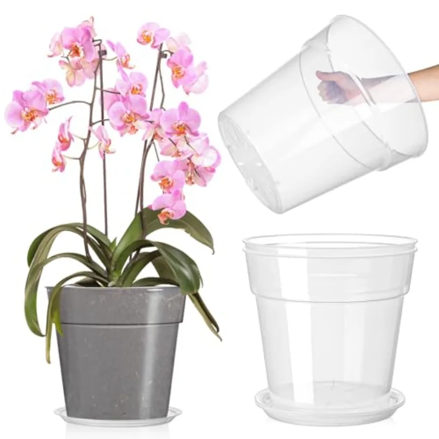

Nursery application, plastic material, clear color, 3-pack with drainage holes for root health and versatility in indoor or out