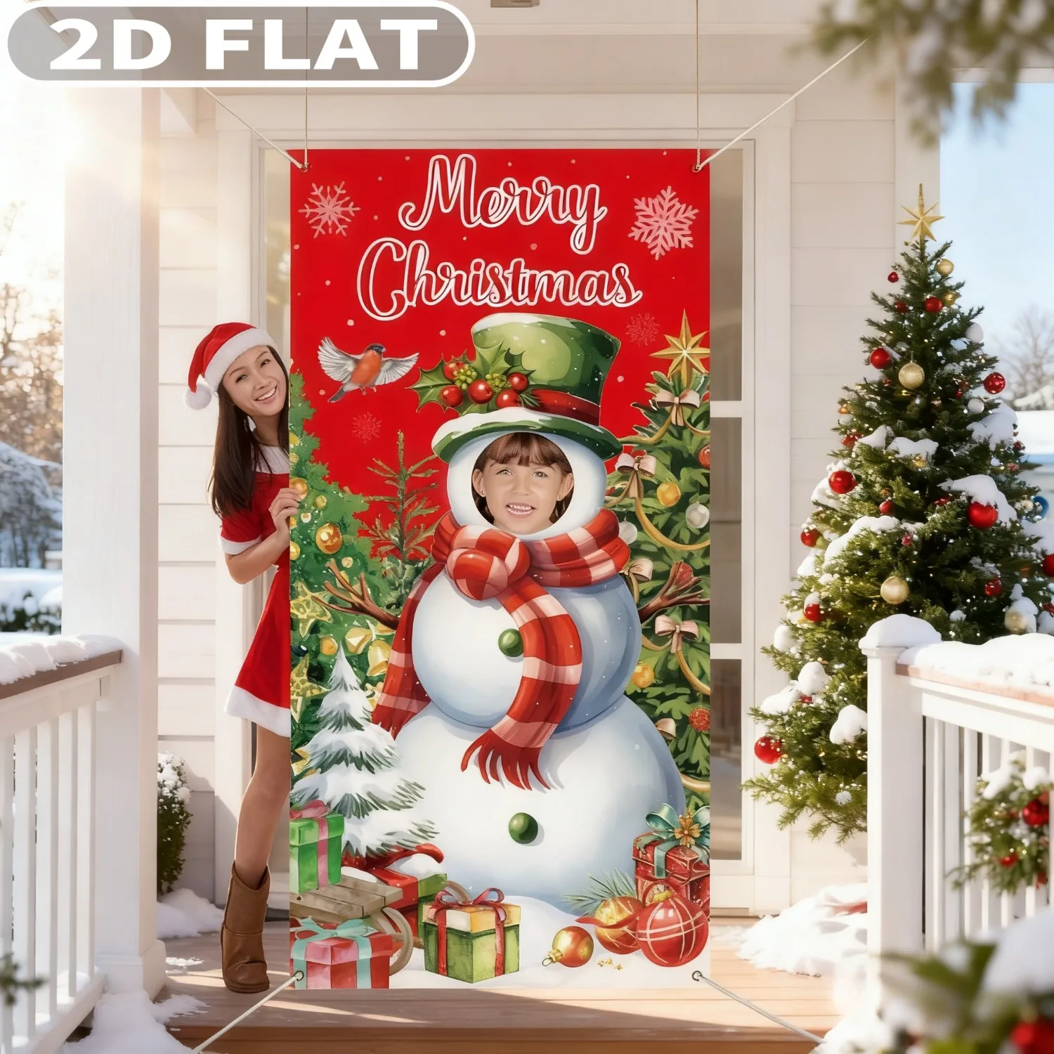 

1pc Christmas Snowman Banner, Christmas Party Decoration, 3x6 FT Polyester Fabric Face in Hole Xmas Photo Backdrop