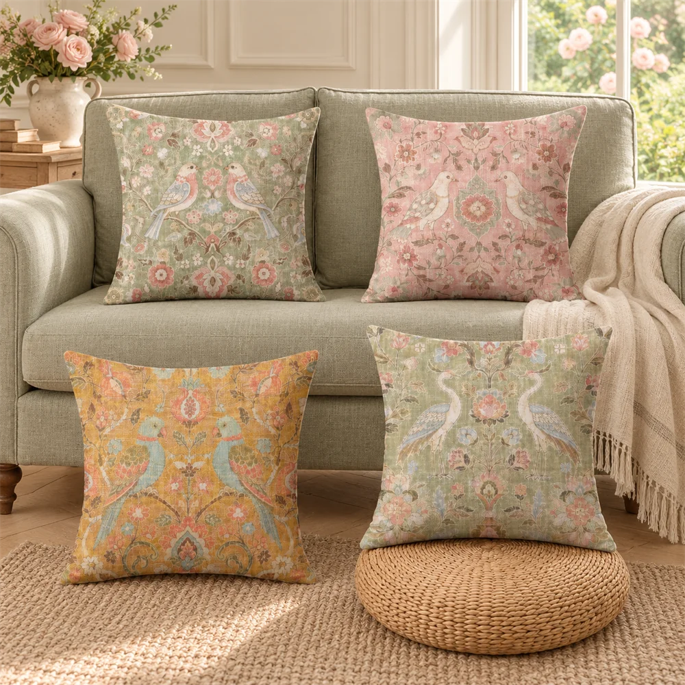 Turkish Folk Floral Pattern Cushion Cover Soft Short Plush Pillow Cases Hidden Zipper Cutecore Sofa Bedroom Home Decor Gift