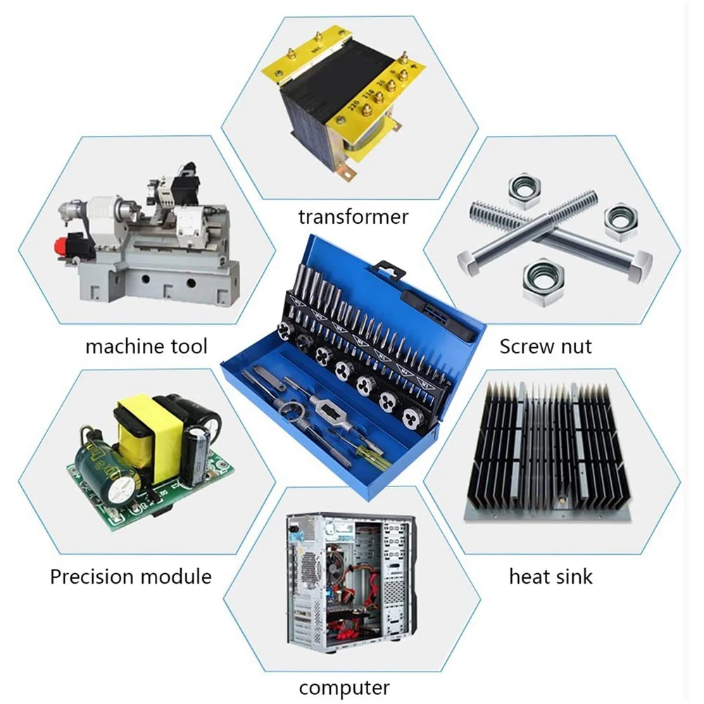 32Pc M3-M12 Metric Tap and Die Set Manual Tapping Tool Thread Tap Die Wrench Set