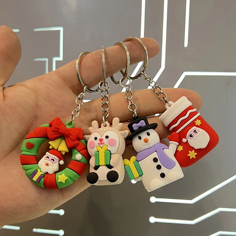 1PC Christmas Decorations Creative Cartoon Santa Claus Snowman Keychain Pendant Bag Car Keychain Accessories Small Gifts