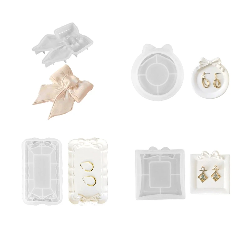 

Bowknot Storage Tray Silicone Mold Jewelry Display Pan Epoxy Resin Molds Rectangle Cup Gypsum Plsater DIY