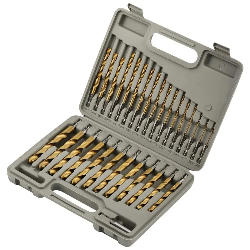 

COMOWARE Titanium Impact Drill Bit Set - 30 Pcs Hex Shank HSS, Quick Change Design, 1/16"-1/2"