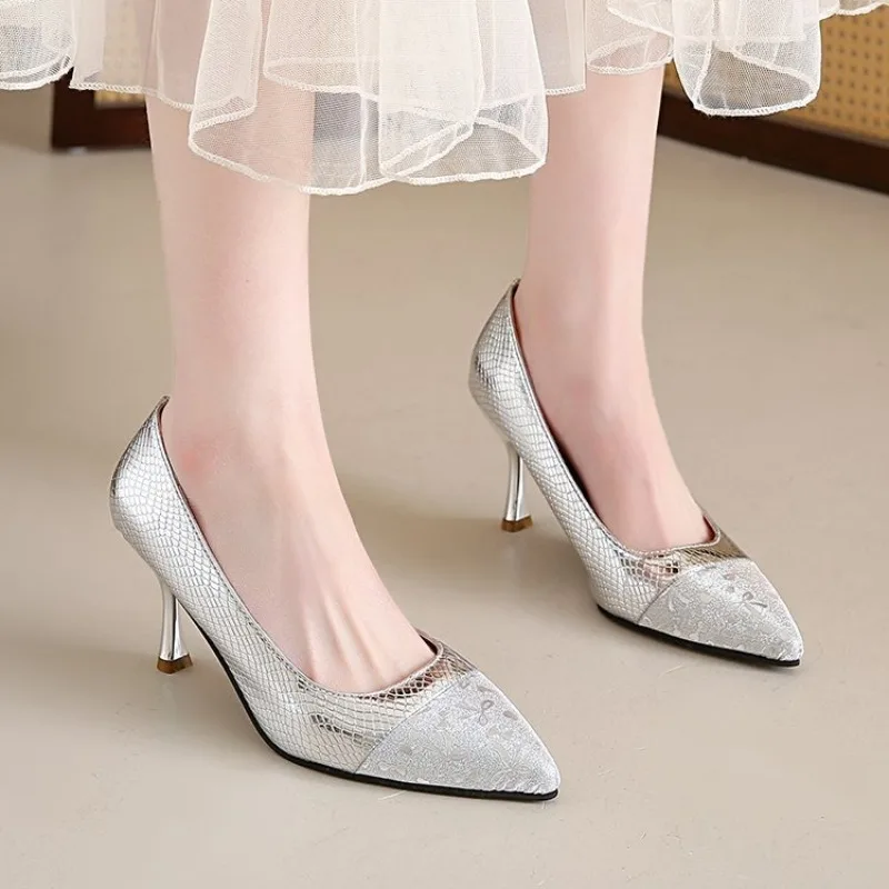 

2026 Women Pumps Genuine Leather Pointy Toe Thin High Heels Dress Party Prom Basic Shoes Woman