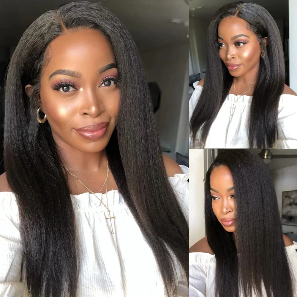 

Kinky Straight Lace Front Human Hair Wigs 13X4 Lace Frontal Wig Malaysia Yaki Straight Human Hair Lace Closure Wig For Women