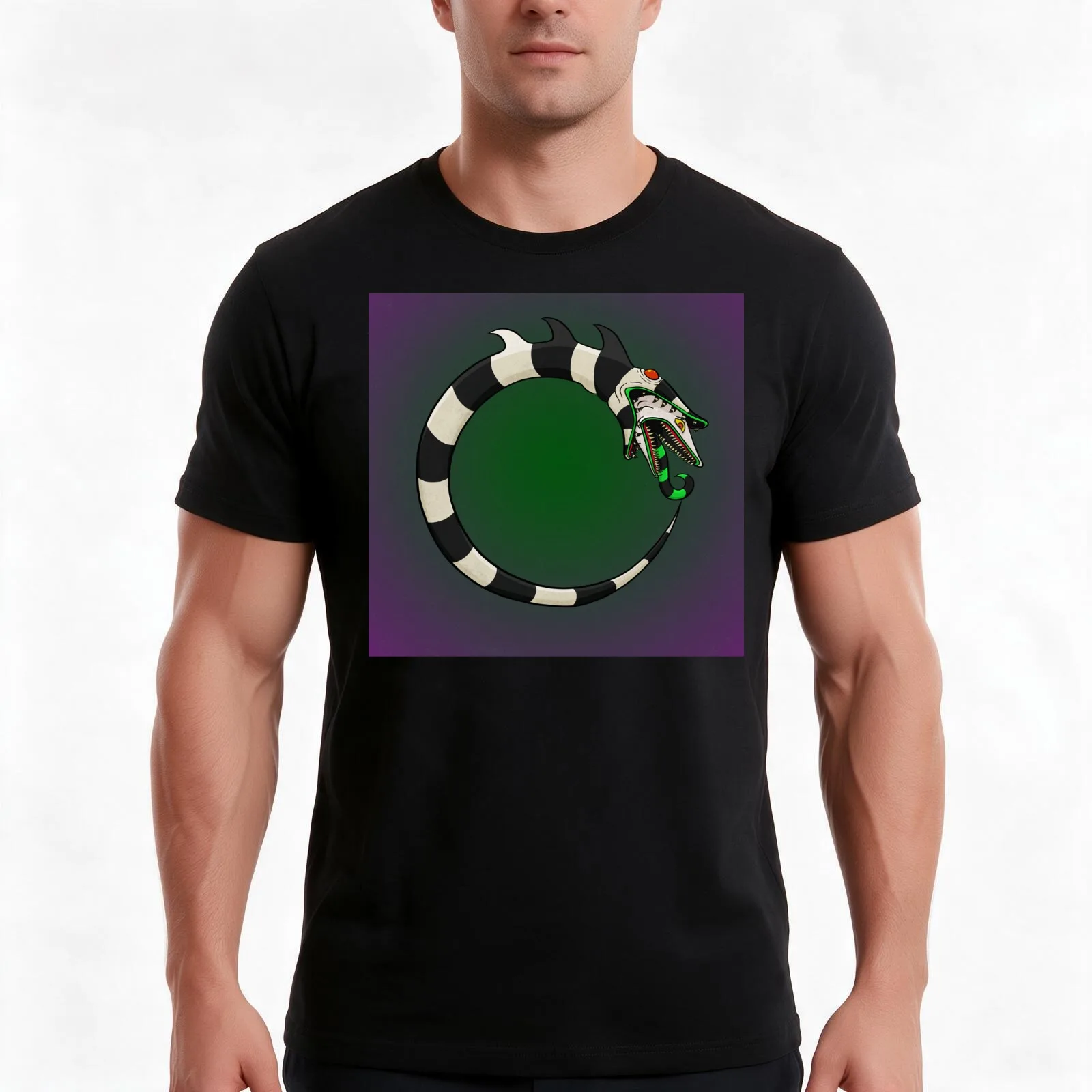 Sandworm ouroboros T-Shirt, Summer Casual Cotton Tee, Oversized Streetwear Tops, Vintage Graphic Print, Loose Fit Short Sleeve