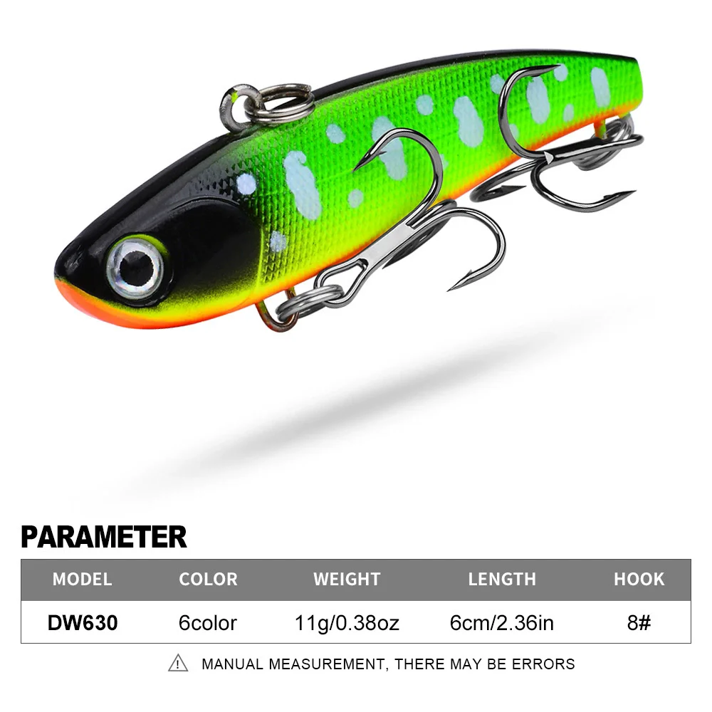 

PROBEROS 1pcs Fishing Lure 6cm 11g Hard Artificial Sinking VIB Lure 6 Color Minnow Crankbait Fishing Bait Perch 8# Treble hook d