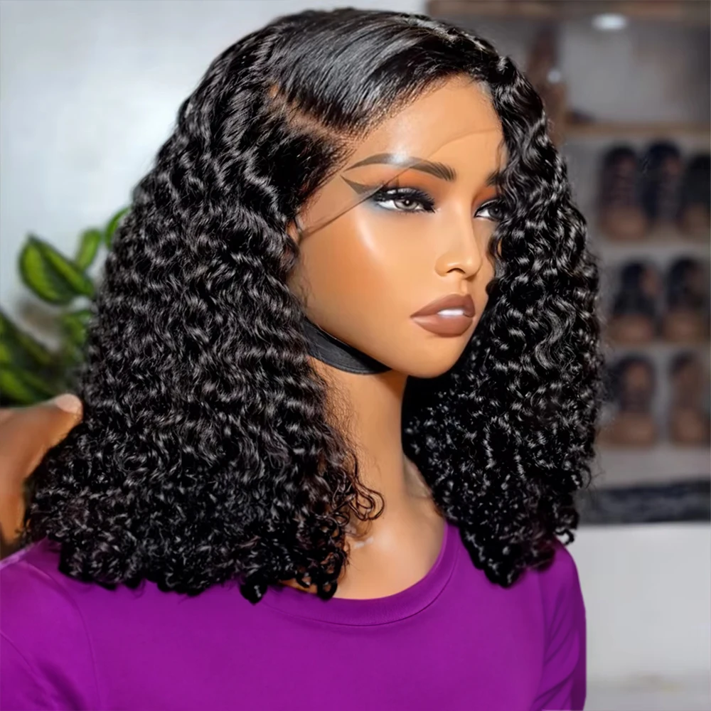 

Deep Wave Glueless Wig Human Hair Ready Go Curly 13x4 13x6 HD Transparent Lace Frontal Wigs Short Bob Hair Wig For Women 200%men