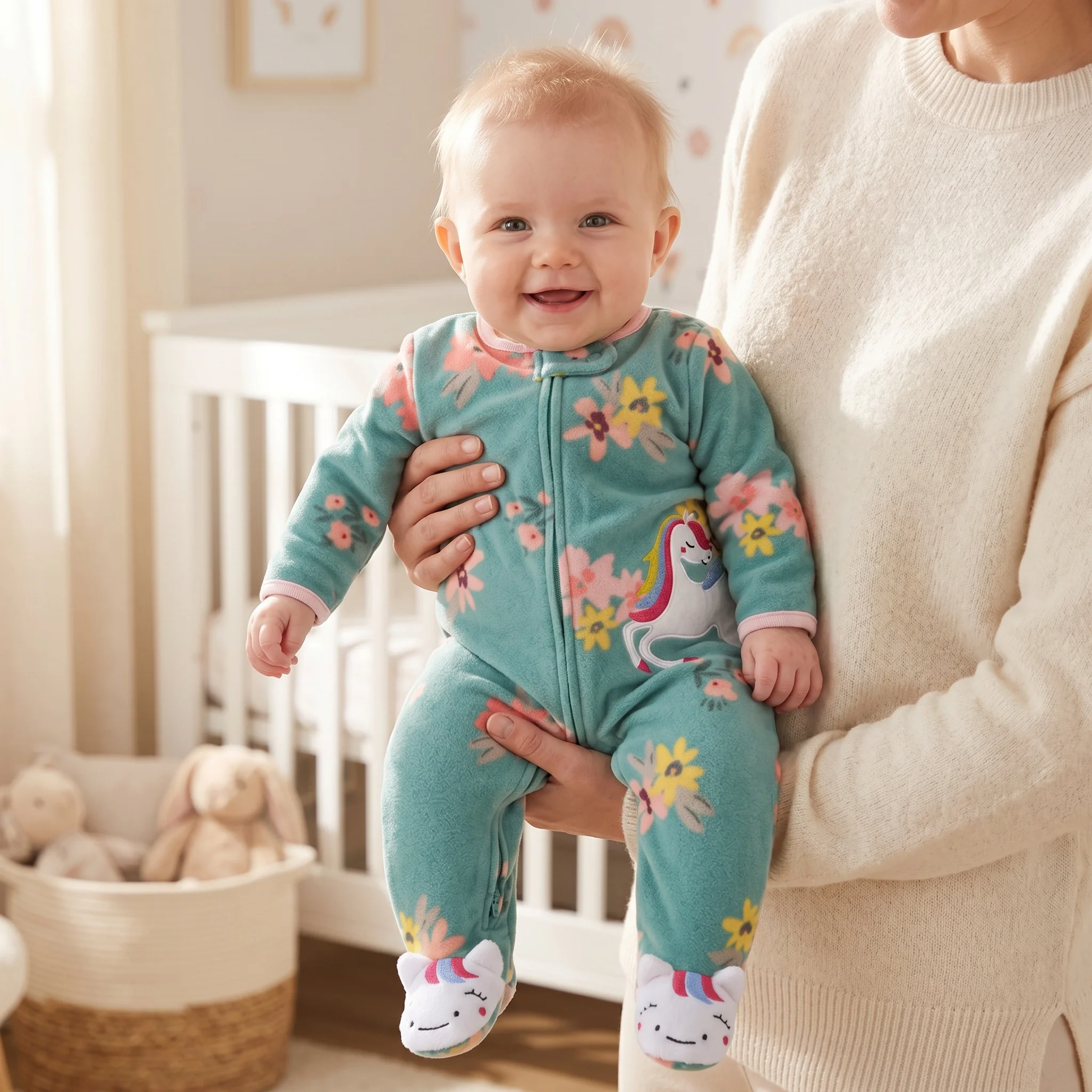 Infant Girls Star Floral Polka Dot Polar Fleece Romper Cartoon Embroidery Feet Two-way Zip Onesie Warm Fall Winter Baby Clothes
