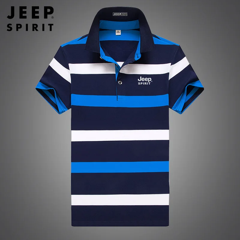 JEEP SPIRIT Summer New Stripe Top Fashion Men\'s Skin Breathable Polo Shirt Short Sleeve Youth Stereoscopic Cut Casual T-shirt