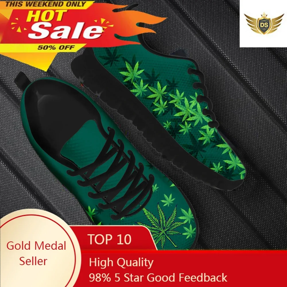 

Spring Autumn Soft Warm Flat Shoes Green Weed Leaves 3D Printed Women Casual Sneakers Lace Up Footwear Zapatillas