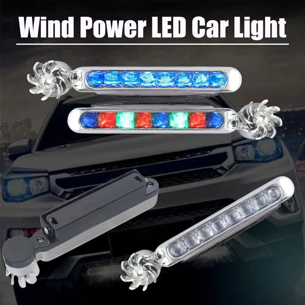 Car LED Daytime Headlight With Wind Powered Fan - 8 LED Rotating Lights In White/Blue For Enhanced Visibility