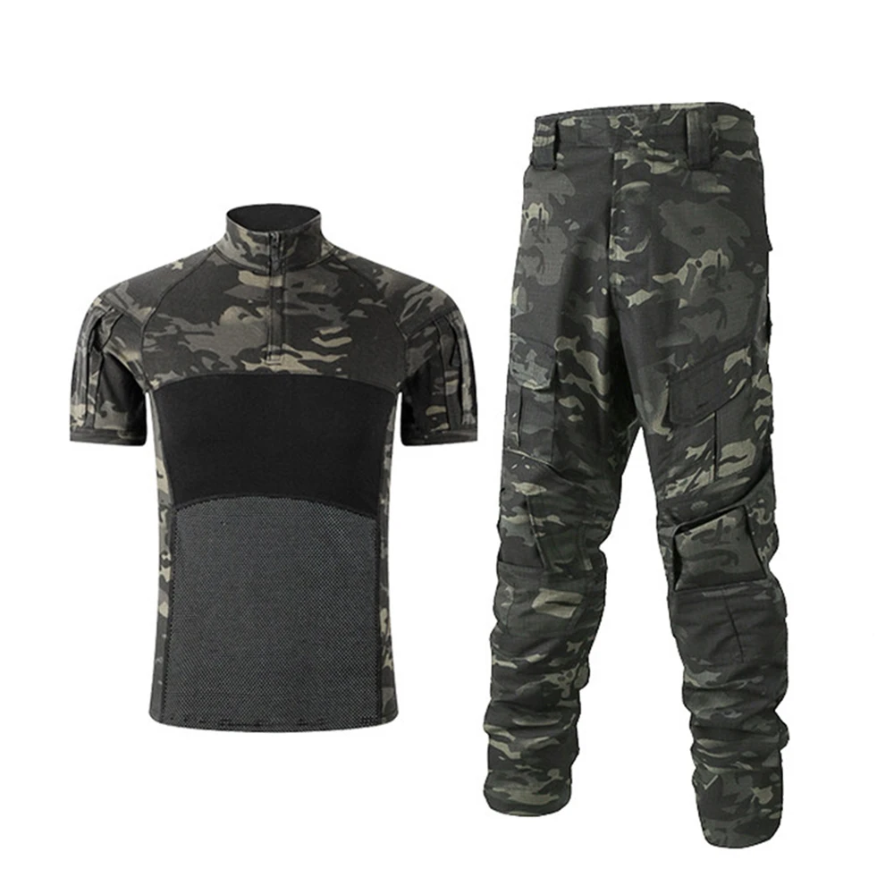 Tactical Camouflage Combat Suit with Full Set Fast Helmet Chest Rig, Complete Uniform Gear for CS Wargame Hunting Training