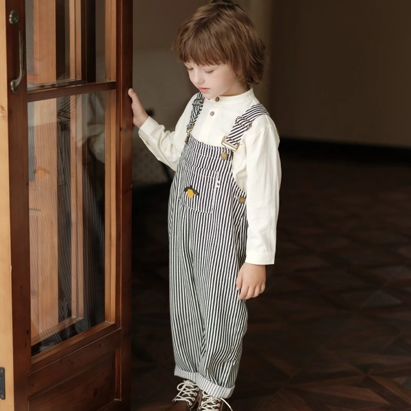 

Girls Boys Overalls 2025 Autumn Winter Fashion Trendy Casual Daily Striped Denim Loose Vintage Versatile Long Pants