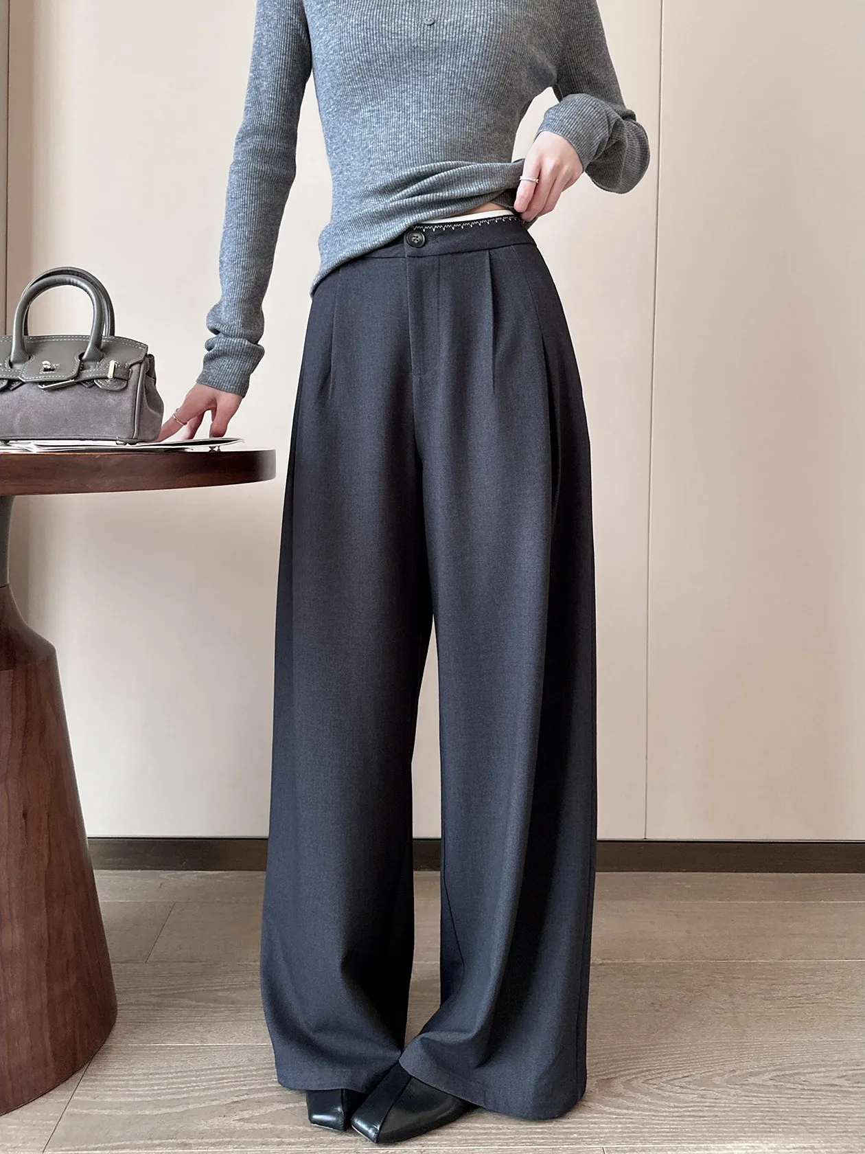 

ay High Waist Suit Pants Women's Spring 2026 New Faion Commute Simple Loose Drapey Long Trousers Ele Lady Sle
