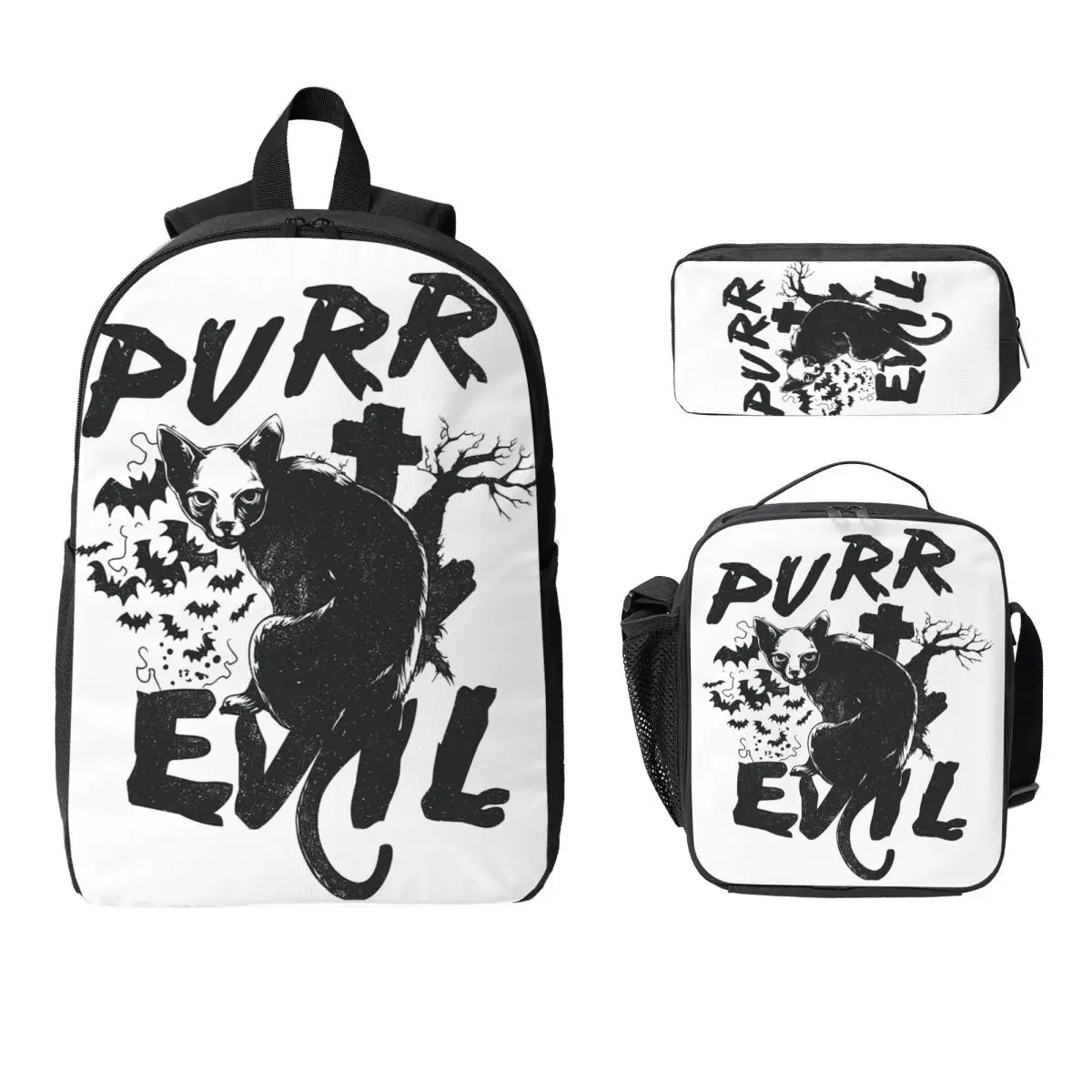 

Purr Evil Backpack Student Boys Girls BookBag School Bag Laptop Shoulder Bags 3ps Insulated Lunch Bag Pencil Case