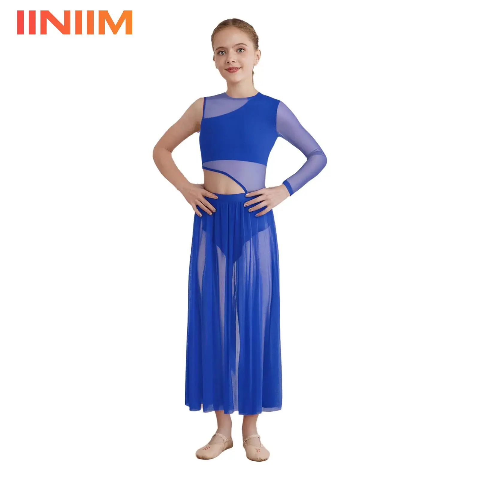 Maillots de Gimnasia para Niñas, Patinaje Artístico, Acrobacias, Ballet, Danza Lírica, Vestidos con Falda de Malla Transparente y Abertura Lateral Redonda