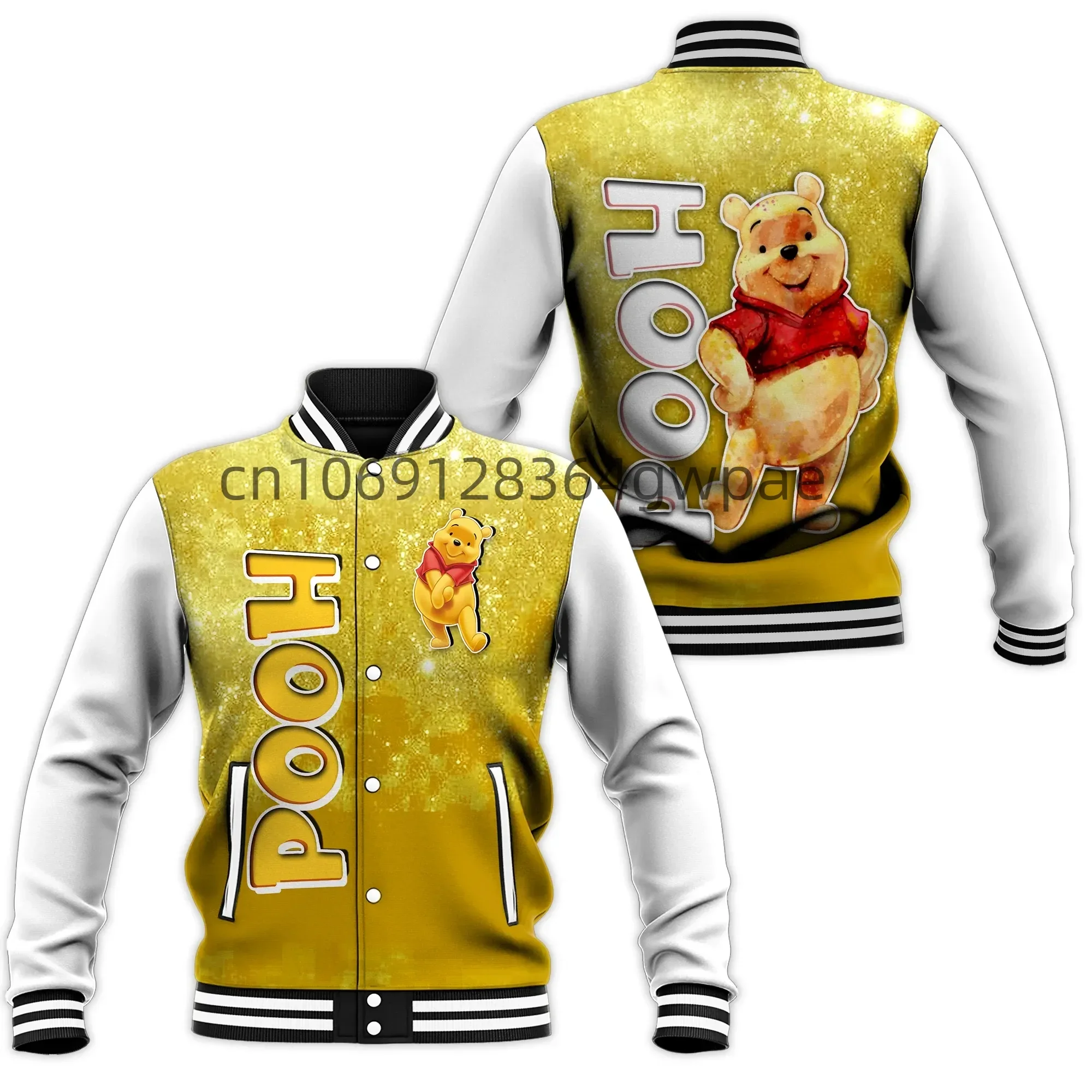 Disney Winnie the Pooh Baseball Jacket Men Women Casual Sweatshirt Hip Hop Harajuku Jacket Streetwear Loose Varsity Coat Hoodie