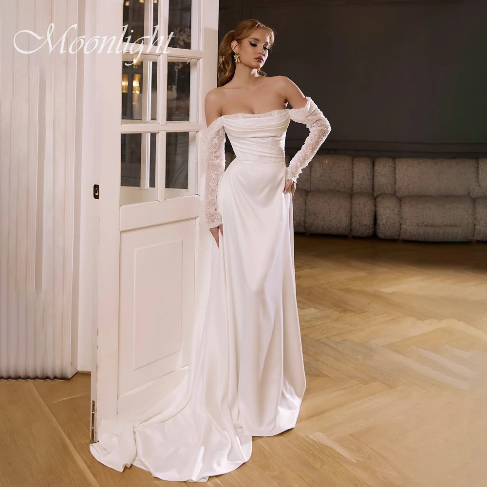 

Elegant Pleat Strapless Lace Mermaid Wedding Dress 2026 Off The Shoulder Sequined Sleeves Backless Vestidos De Novia Customized