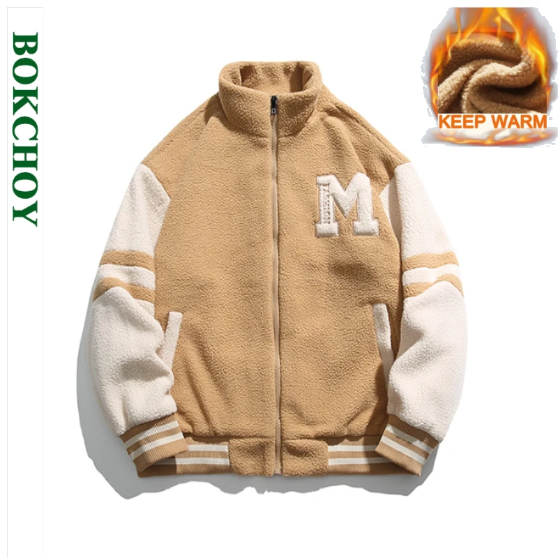 

2024 Winter New Loose Casual Letter M Jackets for Men's Clothing Keep Warm Embroidered Lamb Fleece Coat JL505