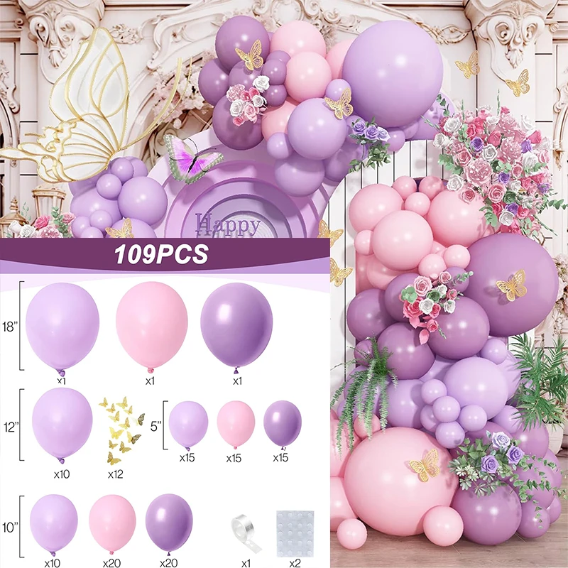 112-teiliges Lila und Rosa Latex-Ballon-Bogen-Girlanden-Set Geeignet für Geburtstagsfeiern Hochzeiten Valentinstag-Partydekoration – Detail 6