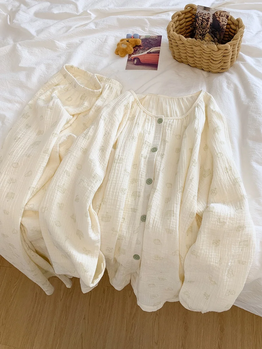 

Cotton Nightgown Women Spring Autumn round Ne Open Cardigan Cartoon Print Home Clothes Can Be Worn outside New 2025