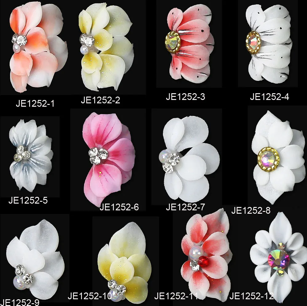 8pcs Handmade 100% Real Acrylic Flower Nail Decorations White Multi Color Nail Art Flowers Charms for DIY Nails Parts