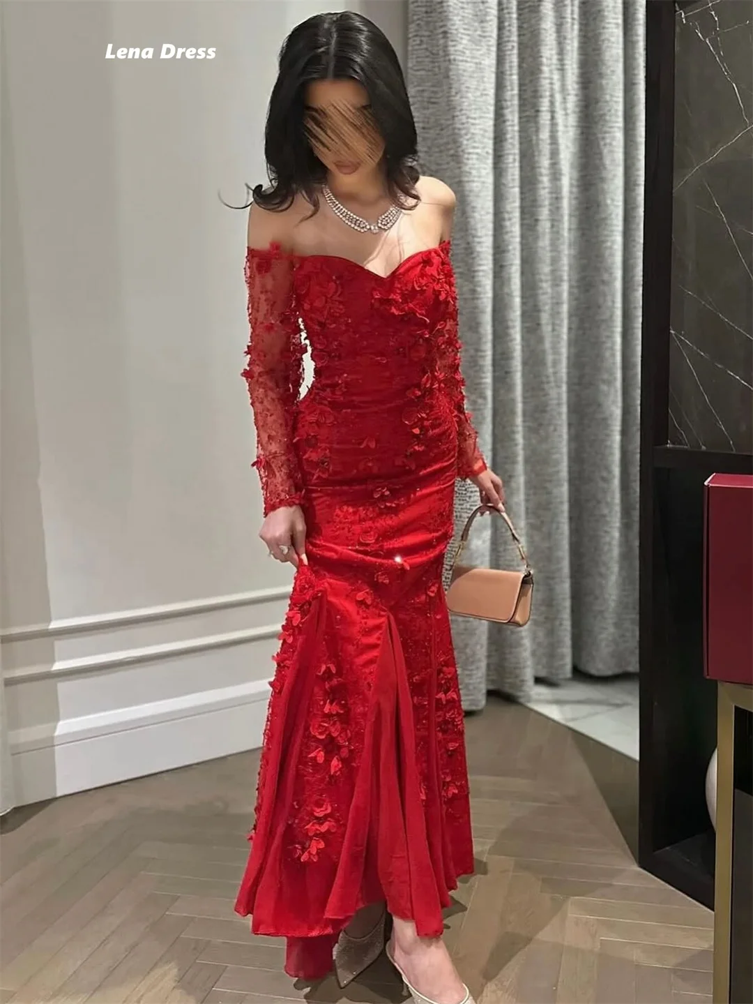 Lena Luxurious Women's Evening Dresses Woman Elegant Luxury Women Evening Dress Off the Shoulders Modest Prom Dress 2025 Flowers