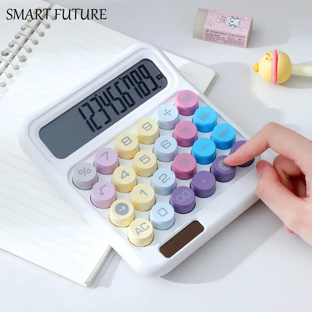 شاشة الكريستال السائل الكبيرة آلة حاسبة ميكانيكية زر دائري كبير الحلوى الملونة 12 أرقام آلة حاسبة عالية الجمال زر حساسية عالية #1