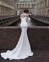 Stunning High Neck Full Sleeves Peal Beaded Mermaid Wedding Drsses Sweep Train Custom Made Vestido De Noival customized - Image 3