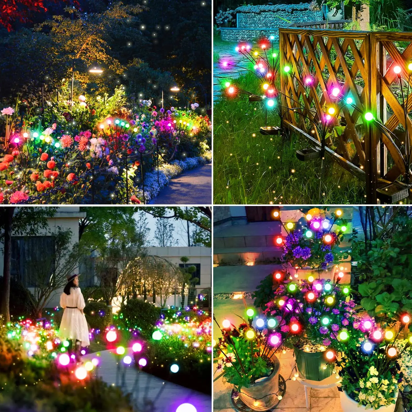 RGB Color Change LED Solar Garden Lights Firefly Lights Outdoor Waterproof Vibrant Swaying Lights Patio Pathway Decoration