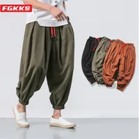 FGKKS, pantalones bombachos holgados de primavera para hombre, pantalones de chándal de lino chino con sobrepeso, pantalones informales de marca de gran tamaño de alta calidad para hombre