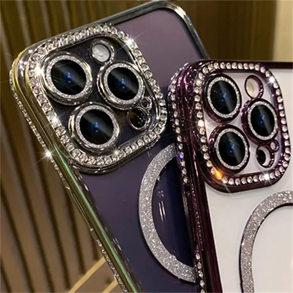 Neue, modische, glitzernde, transparente Hülle mit Diamant-Optik für iPhone 18 Pro Max, 17, 16, 15, 14, 13, 12 – magnetische Schutzhülle mit kabelloser Ladefunktion. – Detail 12