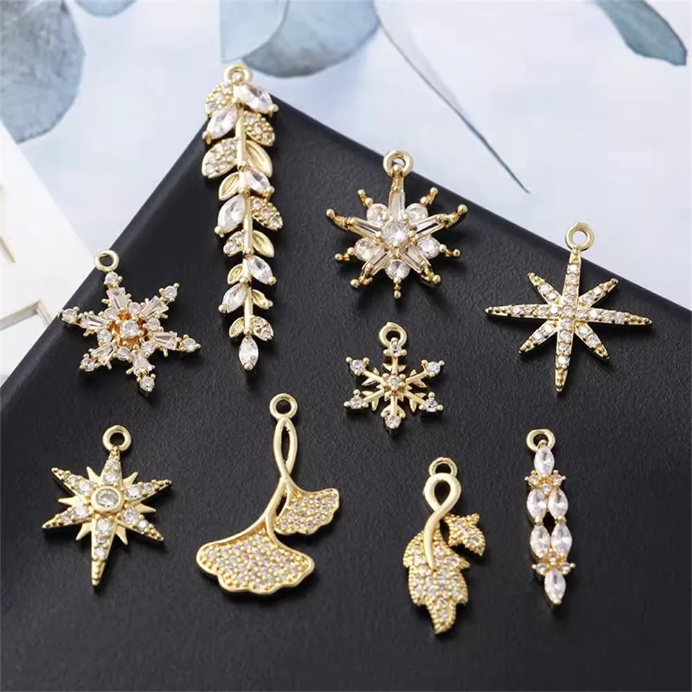 

Copper-plated Real Gold Zircon Retro Baroque Hexagonal Star Snowflake Pendant DIY Handmade Jewelry Earrings Accessory Materials