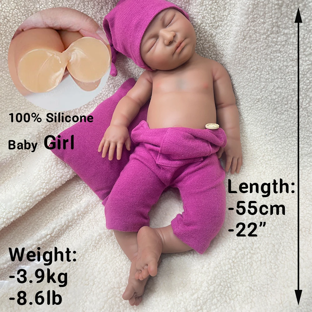 55cm Handmade 100% Whole Silicone Reborn Doll African Baby Girl Lifelike Solid 3D Skin Newborn Bebe Kids Toy Collection