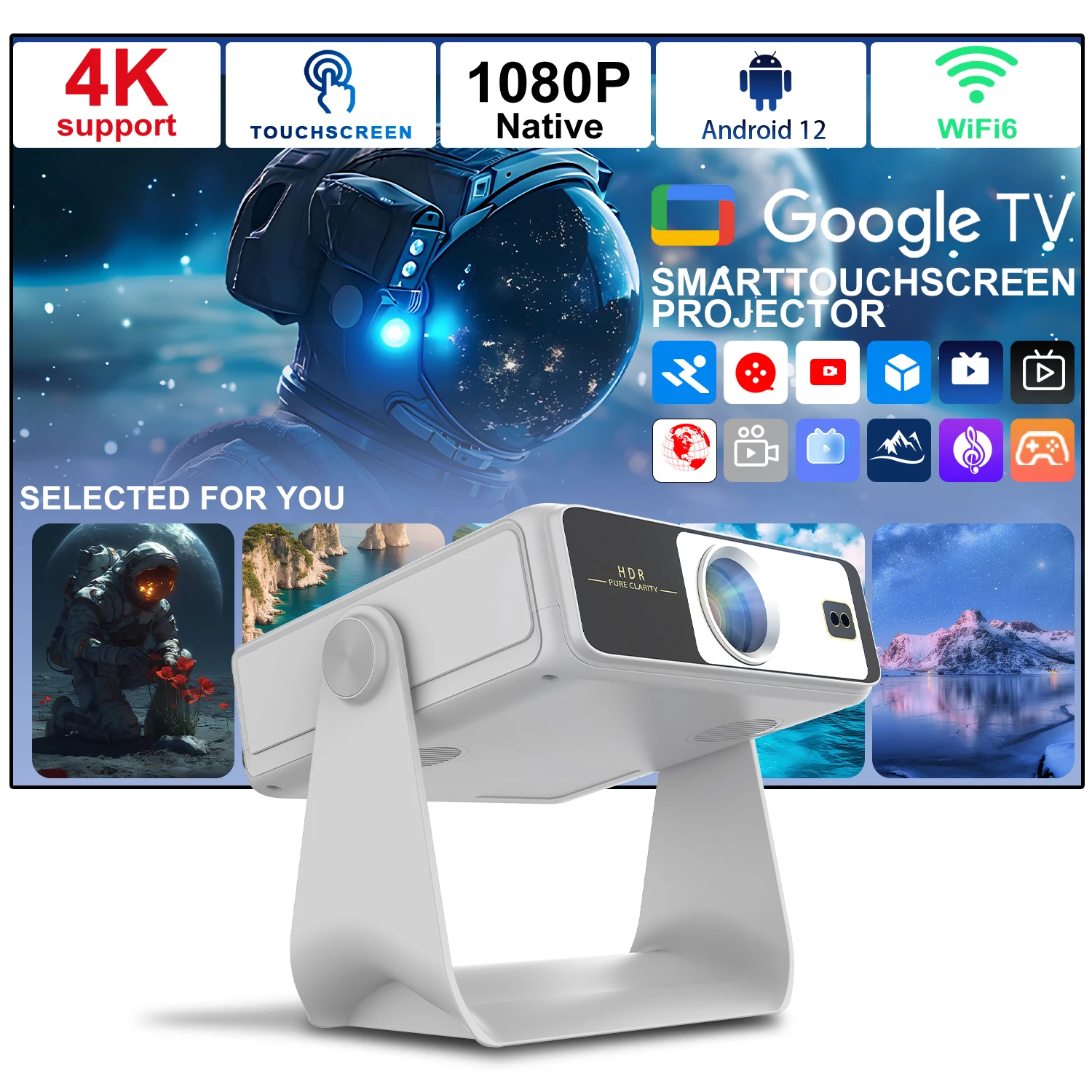 

Lightweight Skiing Projector 1080P HD Touch Control 180° Rotate Travel And Household Equipment