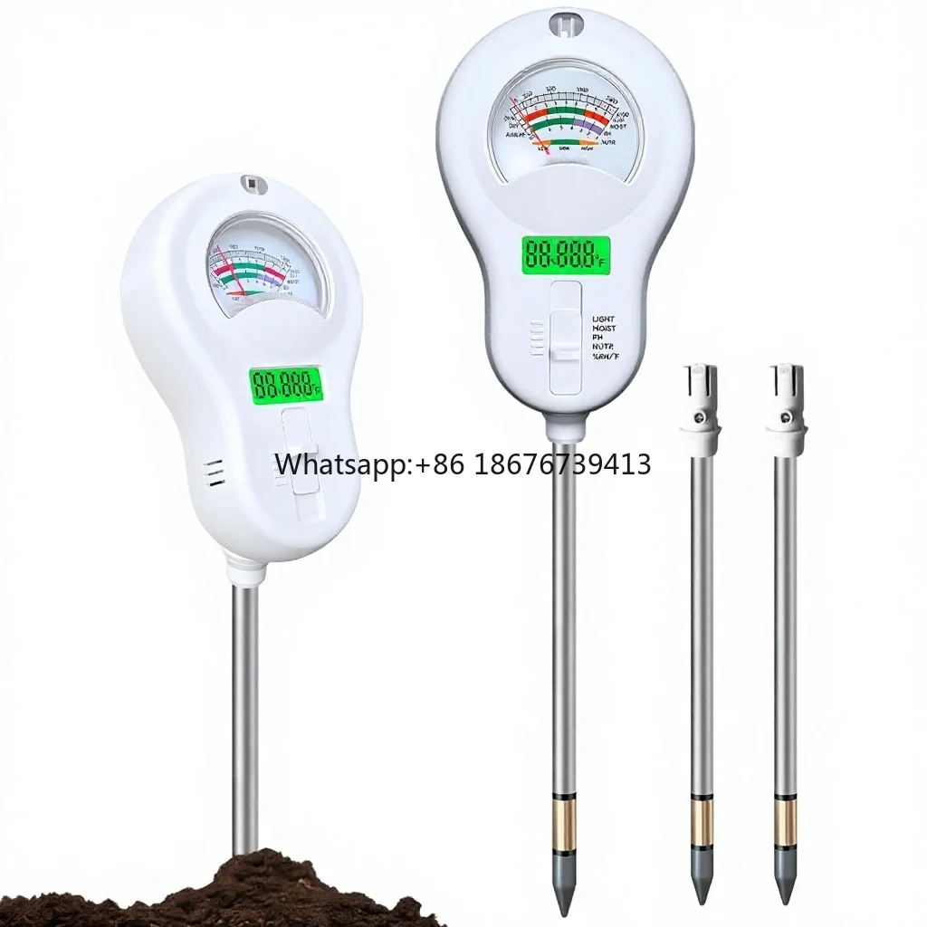

6-in-1 Soil for Kit Moisture pH Fertility Sunlight Air Hygrometer Temp Meters-LCD 3-Pack Detachable Probes for Garden/Lawn/Farm
