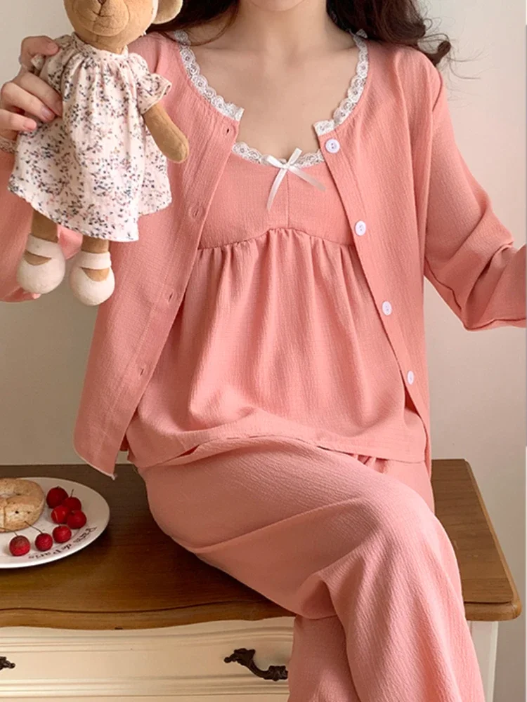 Conjuntos de pijama de 3 piezas para mujer, ropa de dormir informal con estampado holgado, suave y acolchado, ulzzang, combina con todo