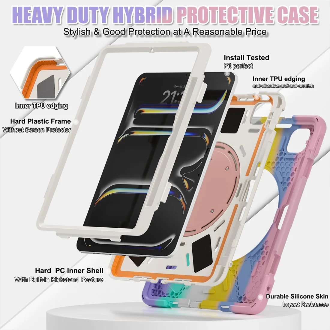 Colorful Duty Rugged Protective Case 360° Rotating Kickstand & Handle Grip,Shoulder Strap For iPad Pro 11 Inch M4 2024 (5th Gen)