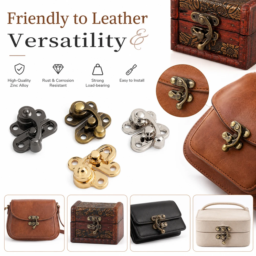 4/10/20PCS 44X37mm Toggle Latch Metal Hasp Hook Lock With Screw For Handbag Bags Chest Gift Wine Wooden Box Case Accessories