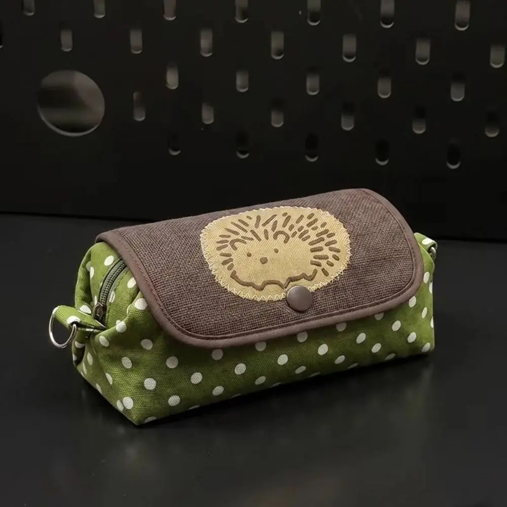 High Quality Cute Hedgehog Pencil Case Large Capacity Dot Pattern Pen Bag Multifunctional Stationery Bag Students