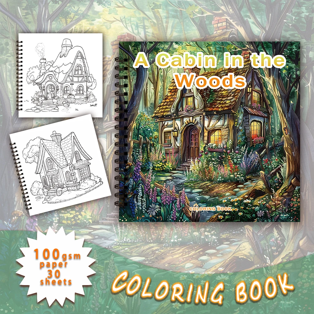 30 Sheets Adult Spiral Colouring Book, 8.26x 8.26 inch 100gsm Thick Paper, Perfect for Back to School Gifts, Halloween Gifts