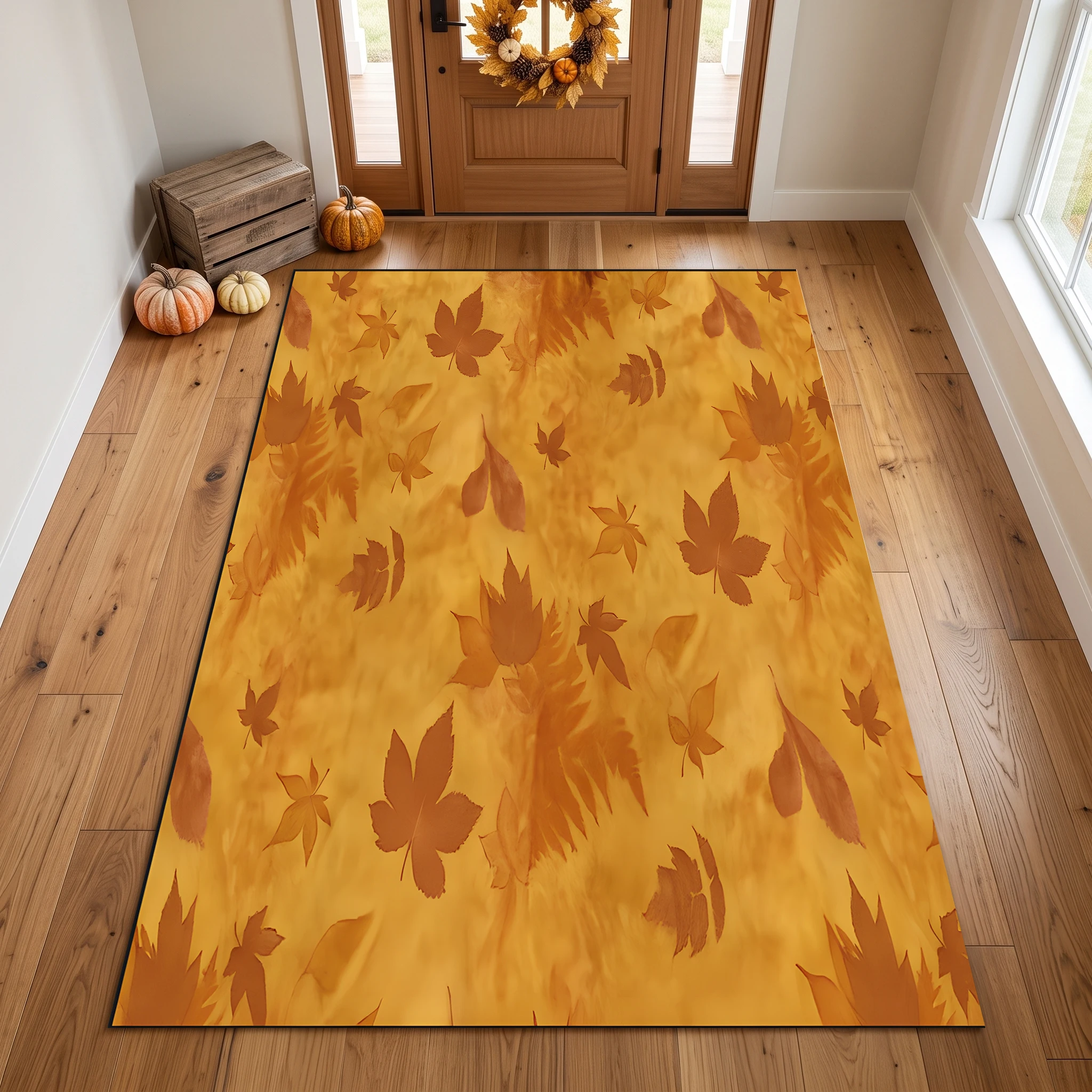 Velvet Rug Deep Light Maple Leaf Print Warm Retro Style for Living Room Bedroom Home Decor