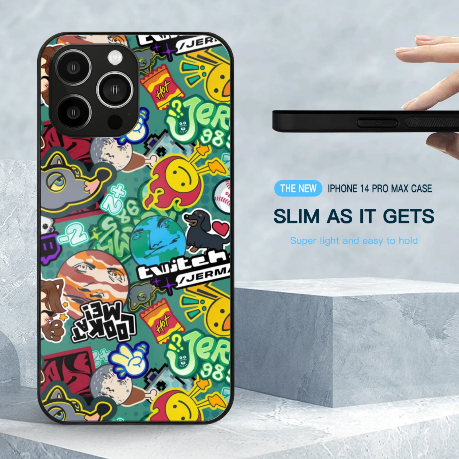 Jerma Stickerbomb Y2K Tempered Glass Case For Iphone 11 12 13 14 15 Pro Max Mini 7 8 X Xr Xs Plus Phone Cover Jerma985 Jerma