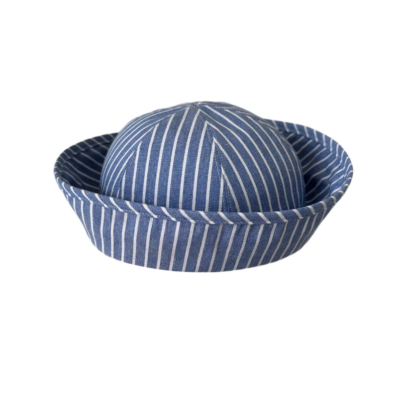 

Spring and Summer Blue Striped Sailor Hat Japanese Style Flip Brim Basin Hat