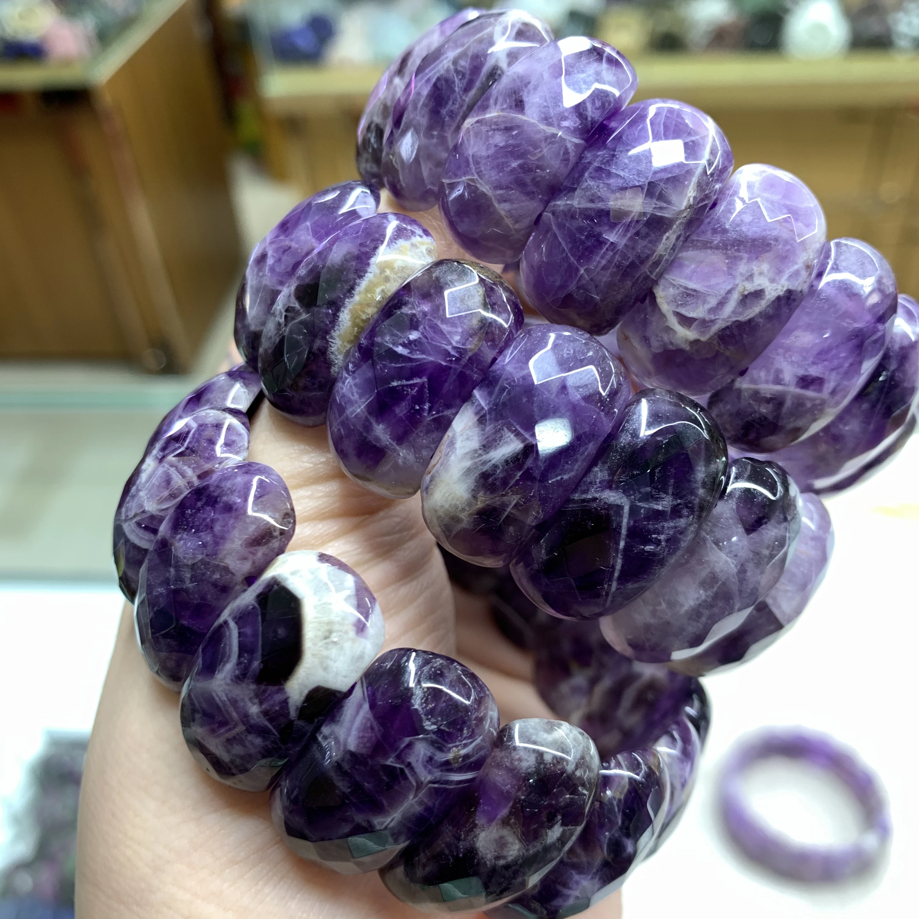 Natural Amethyst Gemstone Bracelet Natural Energy Stone Bangle Gemstone Jewelry for Woman Birthstone for Aquarius for Gift