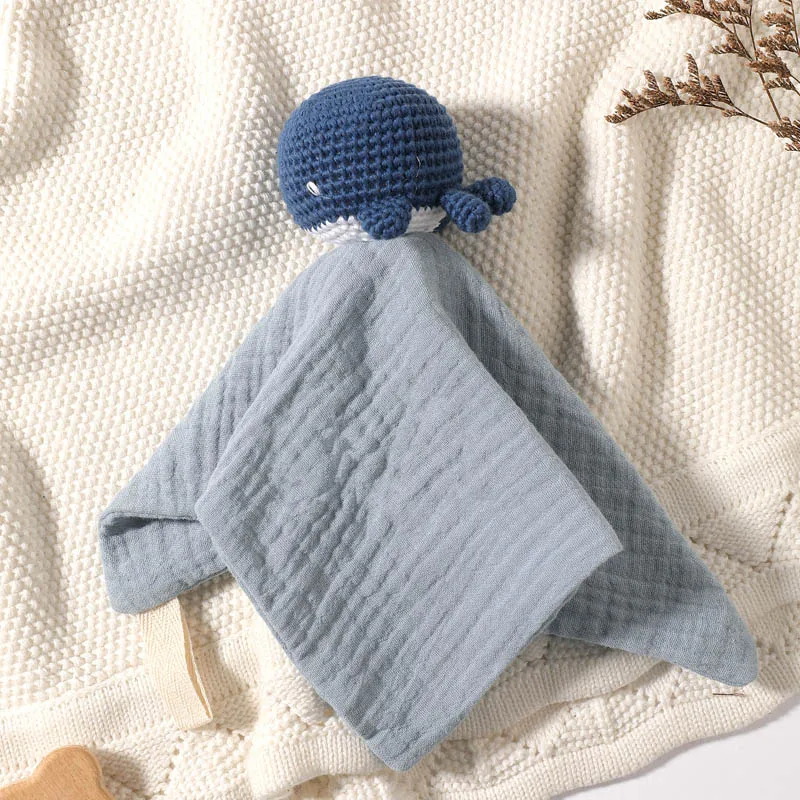 Personalized name Baby Soother Appease Towel Bib Crochet Rabbit Bear Doudou Sleeping Doll Infant Soft Comfort Bib Towel Ring for view 6