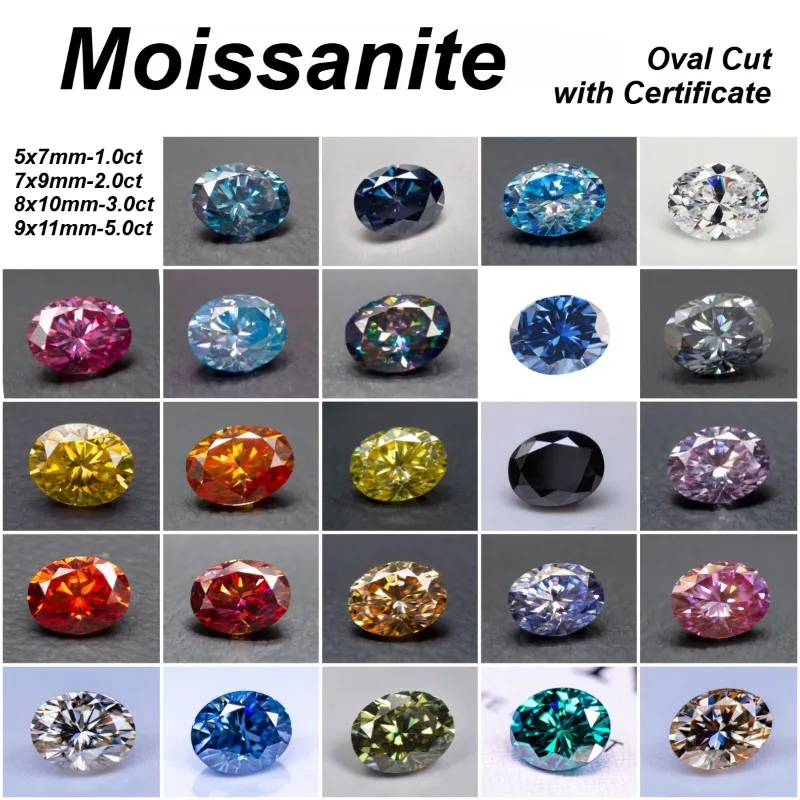 

Moissanite Stone Oval Cut Extremely Shiny Quality VVS1 Charms Beads for Advanced Jewelry Making Materials with Certificate