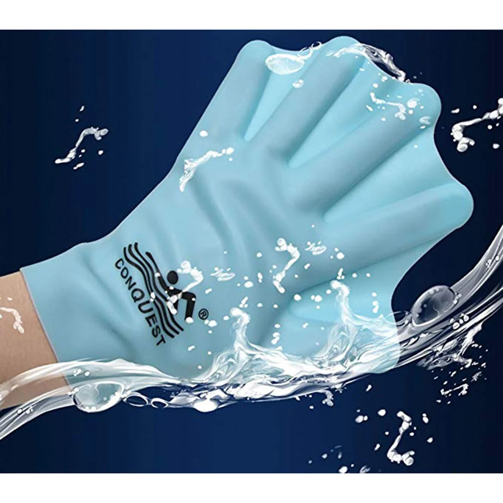 1 Pair Silicone Swimming Gloves Webbed Aquatic Fit Traning Gloves Paddle Diving Gloves Hand Web (Adult, Sky Blue)